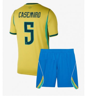 Brasilien Casemiro #5 Hjemmebanetrøje Børn VM 2026 Kortærmet (+ Korte bukser)
